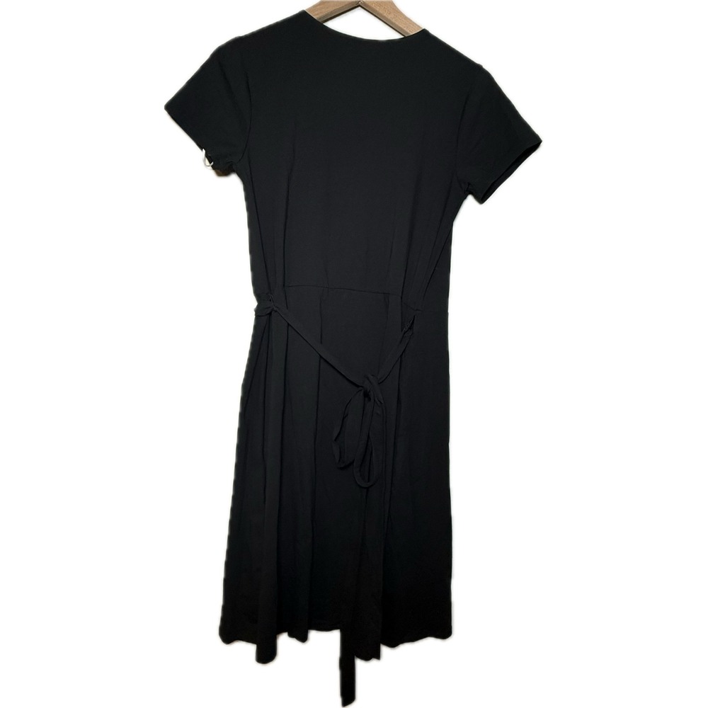 Pact Organic Black Short Sleeve Wrap Dress V-Neck Organic Cotton Midi Medium - Picture 1 of 4